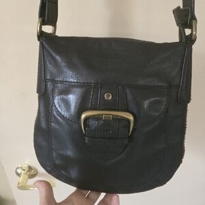 Fossil Black Leather Crossbody Bag with Gold Accents